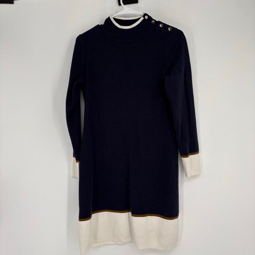 Ann Taylor Blue & Cream Mock‎ Neck Sweater Dress Size Small Business Casual